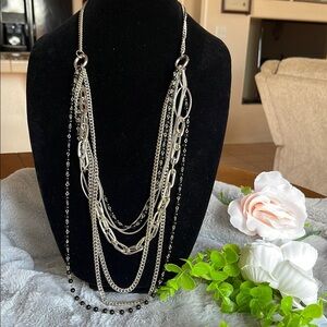 Elegant Silver and Black Layered Necklace